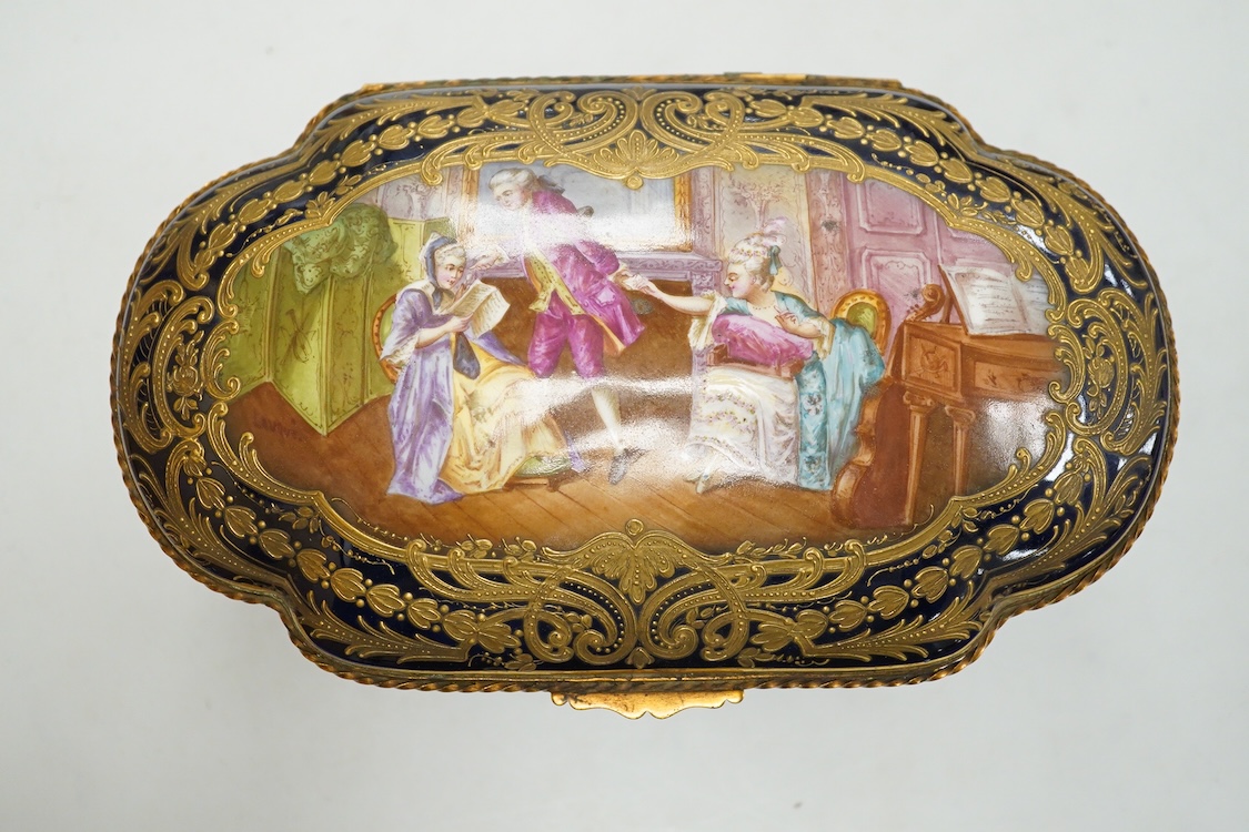 A Sevres style porcelain and ormolu mounted box, 23cm wide
